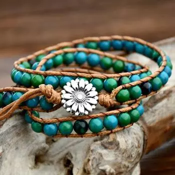 GemChic женский этнический многослойный плетеный браслет из сплава хризантемы классический ретро подарок на день рождения Рождество ювелирные изделия