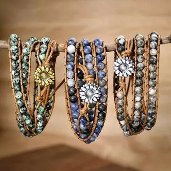 GemChic женский этнический плетеный канат многослойные каменные бусины сплав подсолнечник браслет классический ретро на день рождения рождество ювелирные изделия подарок