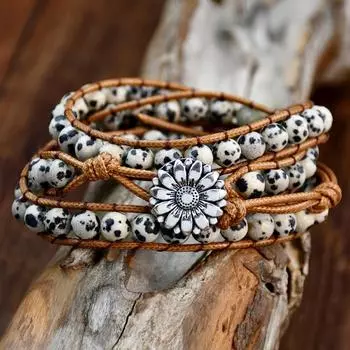 GemChic женский этнический плетеный многослойный точечный бисер сплав подсолнечник браслет классический ретро на день рождения рождественский подарок ювелирные изделия
