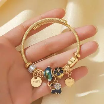 GemChic женский изысканный сплав цветок слон любовь регулируемый браслет усовершенствованный ретро день рождения рождественский ювелирный подарок