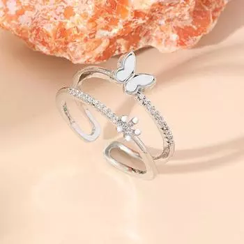 GemChic женское кольцо, инкрустированное цирконием, бабочка, регулируемое кольцо, женское милое милое кольцо на указательный палец, открытое кольцо, ювелирное изделие на день рождения, Рождество, подарок серебряный