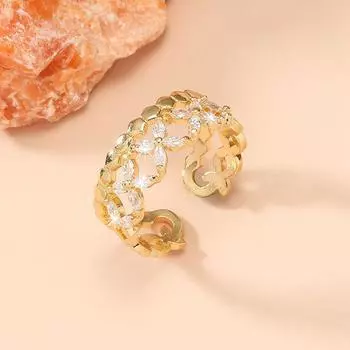 GemChic женское кольцо со сверкающим цирконием, регулируемое кольцо с крестообразным отверстием, роскошное кольцо на указательный палец, браслет на день рождения, рождественские украшения, подарок - золотой