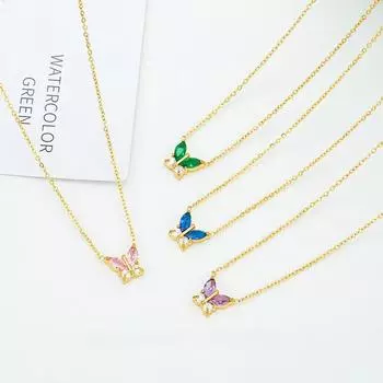 GemChic женское милое модное ожерелье с подвеской в виде бабочки из цветного циркона, изысканный подарок на день рождения, Рождество