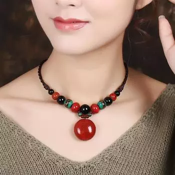 GemChic женское новое этническое керамическое ожерелье с подвеской из бисера и бусинами, винтажная регулируемая цепочка, подарок на день рождения, Рождество