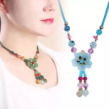 GemChic Женское Новое Изысканное Винтажное Ожерелье с Подвеской в виде Цветка и Бисером Классическая Этническая Цепочка Модный Подарок На День Рождения, Рождественские Украшения