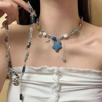 GemChic Женское Новое Простое Личное Бамбуковое Ожерелье с Бахромой в Форме Пятиконечной Звезды Крутая Цепочка Красотки Модный Подарок На День Рождения Украшения Рождество