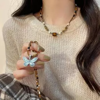 GemChic женское новое ретро ожерелье с подвеской в виде мраморной бабочки, крутая универсальная цепочка, модный подарок на день рождения, Рождество, ювелирные изделия