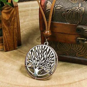 GemChic Женское Новое Винтажное Хлопковое Льняное Веревочное Сплавное Дерево Подвеска Длинное Ожерелье Этническая Цепь Модный День Рождения Рождественский Ювелирный Подарок