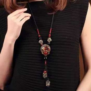 GemChic Женское Новое Винтажное Этническое Полое Сплавное Цветочное Подвесное Длинное Ожерелье Регулируемая Цепочка Модный День Рождения Рождественский Ювелирный Подарок