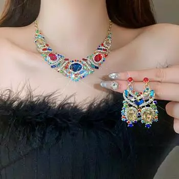 GemChic Женское Новое Винтажное Ожерелье Эллиптической Геометрии Кристалл Стразы Ключицы Серьги Комплект Из Двух Частей Ювелирные Изделия Подарок На День Рождения Рождество