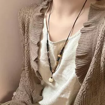 GemChic Женское Новое Винтажное Ожерелье с Подвеской из Сосновых Бусин Универсальная Длинная Цепочка Модные Украшения Подарок На День Рождения Рождественские Украшения