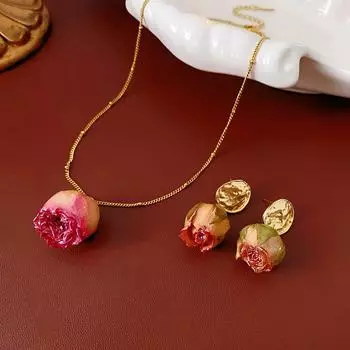 GemChic Женское Новое Винтажное Розовое Светлое Роскошное Ожерелье Серьги Комплект Из Двух Частей Подарок На День Рождения Рождественские Украшения