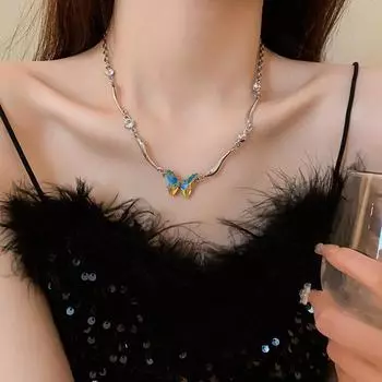 GemChic женское ожерелье из титановой стали с ослепительной бабочкой и бриллиантовой мозаикой, цепочка на ключицу, модное украшение на день рождения, рождественский подарок