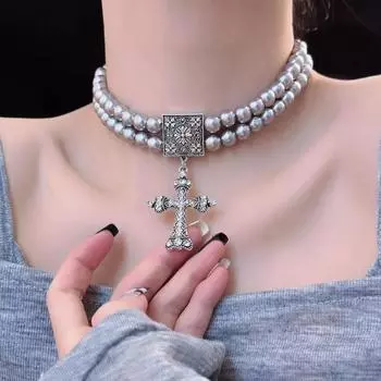 GemChic женское ретро жемчужное многослойное ожерелье с крестообразной цепочкой с подвеской женское прохладное колье Tide подарок на день рождения, Рождество ювелирные изделия