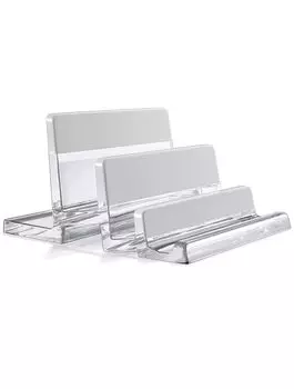 GemRich Vertical Laptop PC Stand with Tablet Storage for MacBook and Stylish Acrylic Clear Stand, iPad, Pro, Air, 3-Slot