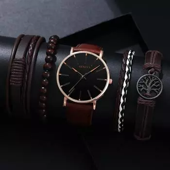 GENEVA Модные мужские часы класса люкс Бизнес мужские календарные кожаные кварцевые наручные часы Повседневные мужские наручные часы Лучший подарок на День отца