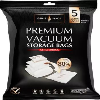 GENIE SPACE Сверхпрочный вакуумный компрессионный насос премиум-класса 5 XL Over Space для хранения одежды Futon Hand Pump для домашнего использования в путешествиях - сумка, детали, размер,