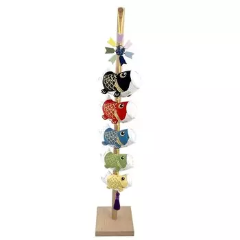 Genki Doll Studio Carp Streamer Fluffy Carp Streamer 5 Carp Hanging Decoration Indoor Crepe Cute Wall Hanging Natural Wooden Stand Included Festival