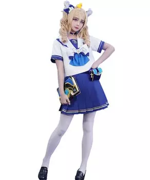 Genshin Barbara Косплей Униформа с короткими рукавами Хэллоуин Матросская униформа с париком [milky time] белый