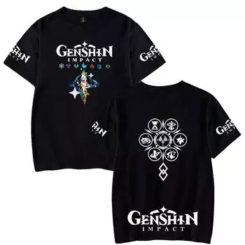 Genshin Impact Аниме Женские и мужские футболки с принтом O-образным вырезом Большие короткие рукава Модная мужская одежда Уличная одежда XS белый