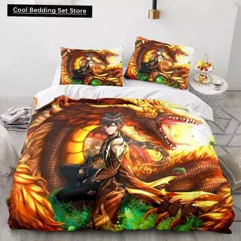 Genshin Impact Bedding Set Single Twin Full Queen King Size Game Anime Bed Set Aldult Kid Bedroom Duvetcover Sets 3D Print Anime US Queen(228x228cm)