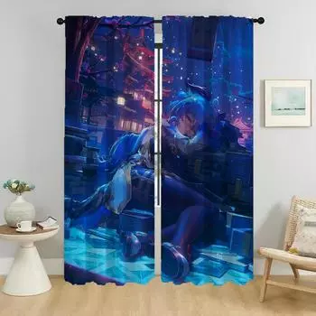 Genshin Impact Blackout Curtains для Camera Shades Modern Living Room Curtains 2 Pieces Partition Tulle for Bedroom Curtain Home W50xH70cmx2pcs