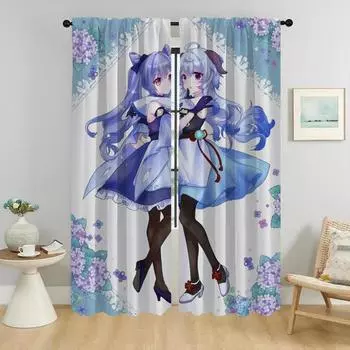 Genshin Impact Blackout Curtains для камеры Современные шторы для гостиной 2 шт. Оконные шторы, тюли для спальни, кухни W50xH70cmx2pcs