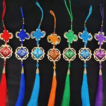 Genshin Impact брелки с кисточками, ювелирные изделия, брелок для косплея, 7 элементов, оружие, светящийся глаз Бога, брелок для ключей, подарок