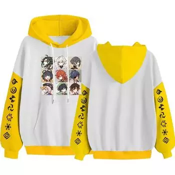 Genshin Impact Cartoon Hoodie Kawaii Harajuku Street Costume Bonita Xiao Zhongli Chongyun Winter Warm Streetwear Sweatwear XS чёрный