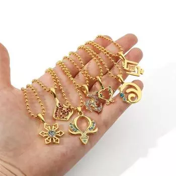 Genshin Impact Chain Rhinestone Инкрустация Мультяшная игровая подвеска Золотого цвета Цепочка из бисера Аксессуары для одежды C