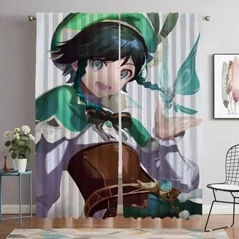 Genshin Impact Curtains для гостиной, занавески для домашнего интерьера, 2 шт., абажуры, украшение на Хэллоуин, перегородка для кухни W50xH70cmx2pcs-CL