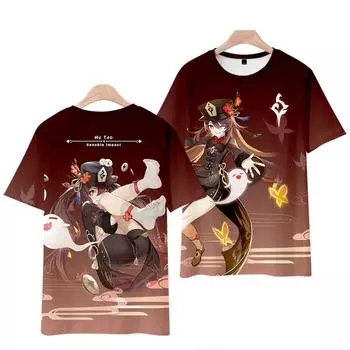 Genshin Impact футболка аниме игры Hu Tao графические футболки Harajuku футболка для мужчин и женщин унисекс хип-хоп топы одежда больших размеров 2XL