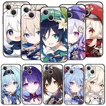 Genshin Impact Game для iPhone 11 12 13 15 14 Pro Max чехол для телефона X XR XS 7 8 Plus SE 2020 роскошный черный силиконовый чехол Funda iPhone XR