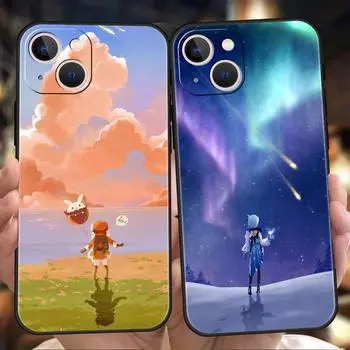 Genshin Impact Game Landscape Роскошный чехол для телефона iPhone 11 12 13 14 15 Pro Max Mini X XR XS 7 8 Plus SE Мягкий силиконовый чехол iPhone 11