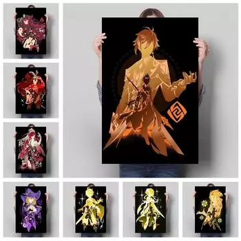 Genshin Impact Game Poster Zhongli HuTao Xiao Keqing Холст Картина Спальня Настенные художественные украшения Предметы домашнего декора Эстетический подарок Без рамки 21*30cm
