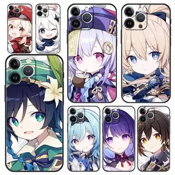 Genshin Impact Game Роскошный чехол для телефона iPhone 13 15 14 12 11 Pro MAX XR X SE XS 7 8 Plus Силиконовый черный защитный чехол iPhone 7 8 Plus