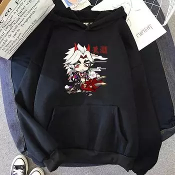 Genshin Impact Graphic Hoodie Arataki Itto Print Costume Hip Hop Ulzzang Plus Size Sportswear Male/Gen Свитшоты Graphic Top S белый