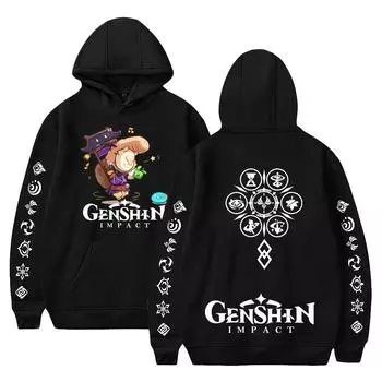 Genshin Impact Hoodie Sweatshirt для женщин, мужчин, толстовка с капюшоном, рубашка Tie Dye, крутая, унисекс, с капюшоном XS чёрный