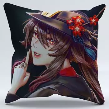 Genshin Impact Hu Tao Pillow Case Home Decorative Magical Anime Game Cushion Blue Red,Velvet