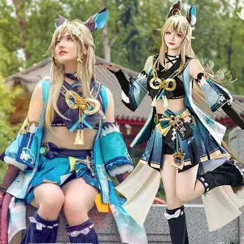Genshin Impact Kirara Косплей Костюм Кирара наряды юбка шорты пальто жилет головной убор хвост парик женская униформа нарядная вечеринка XS