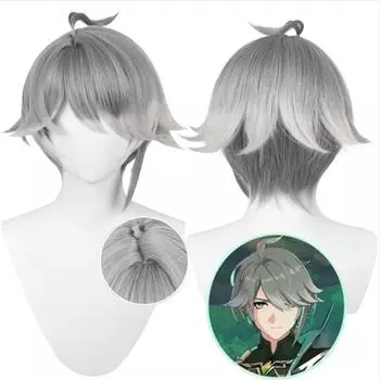 Genshin Impact Косплей Sumeru Al haitham Косплей Парик Темно-серый Короткий Прямой Термостойкий Волосы Парики для Ролевых Игр + Шапочка для Парика One Size