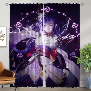 Genshin Impact кухонные шторы для гостиной, домашний интерьер, шторы, 2 шт., затемняющие шторы, тюль для перегородки в спальне W50xH70cmx2pcs-CL