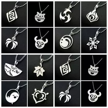 Genshin Impact кулон ожерелье подростковое милое аниме мультфильм призрак ожерелье из нержавеющей стали для мужчин женщин ювелирные аксессуары подарок as the picture-