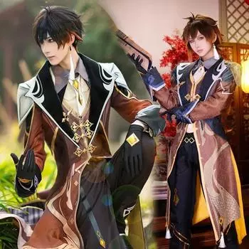 Genshin Impact Liyue Morax Zhong Li Косплей Костюм Liyue Morax тонкая униформа одежда аниме наряды для вечеринки на Хэллоуин