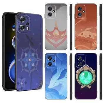Genshin Impact Logo черный силиконовый чехол для телефона Xiaomi POCO X3 X4 NFC F3 F4 GT F5 M3 M4 M6 X5 X6 Pro 5G C55 C65 M5 POCO X4 Pro 5G