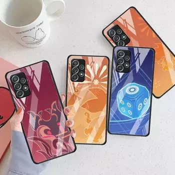 Genshin Impact Logo Glass Case For Samsung Galaxy A52 A71 A50 A51 A70 A21s A31 A72 A10 A12 A30 A22 5G Phone Cover Samsung A53 5G