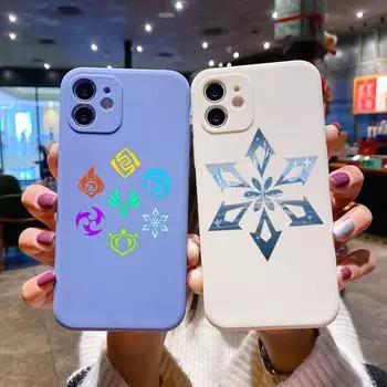 Genshin impact Logo Роскошный квадратный жидкий силиконовый чехол для телефона iPhone 14 11 12 13 Pro Max Mini X XS XR 7 8 Plus SE2 DIY Cover iPhone 12