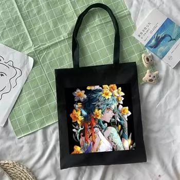 Genshin Impact модные холщовые сумки-шопперы женские готические панк-сумки на плечо японский Harajuku большая вместительная винтажная сумка Y2k 24*26cm