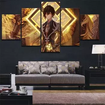 Genshin Impact Morax аниме игра подарок 5 шт. настенное искусство холст постеры картины для гостиной домашний декор фотографии украшения 20x35 20x45 20x55cm