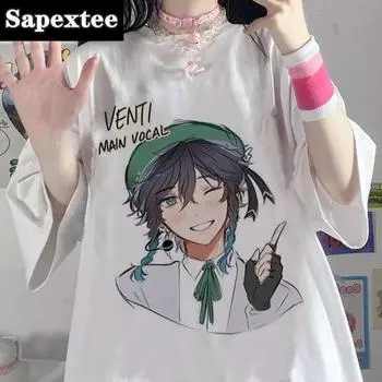 Genshin Impact Одежда Эстетическая женская одежда Графические футболки Летняя готическая Harajuku Корейская модная футболка Футболки с короткими рукавами L